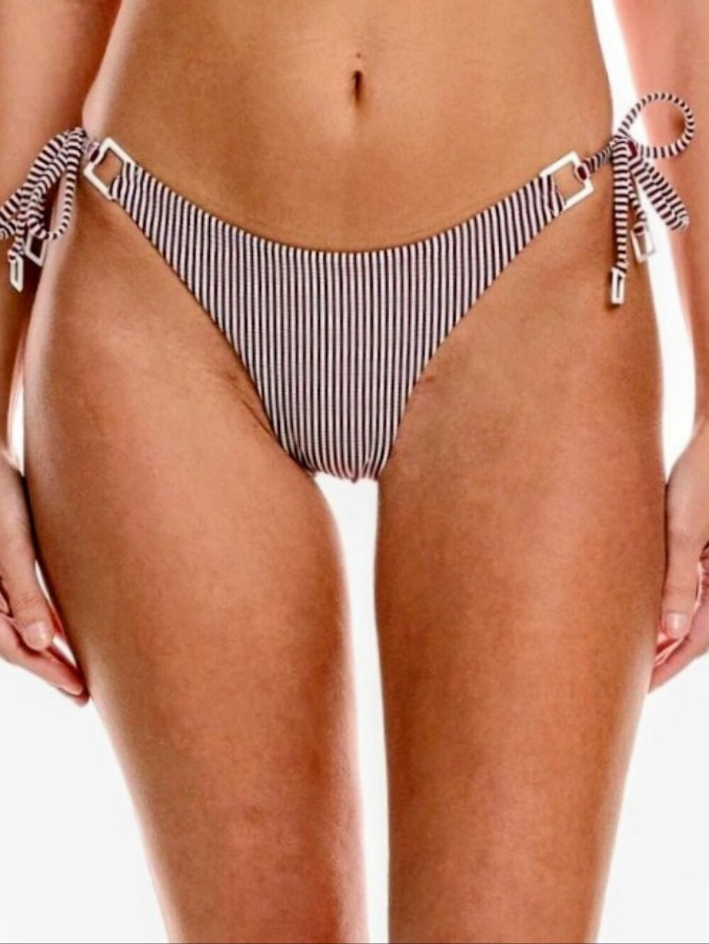 ONIA Kate XS Brown & Cream Seersucker Striped Lined Side-Tie Bikini (Bottom)Only